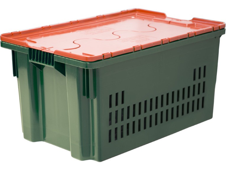 Ящик 600х400х300 дно сплошное, стенки перфорированные, Safe PRO цв. зелёный с оранжевой крышкой купить в Нижнем Новгороде