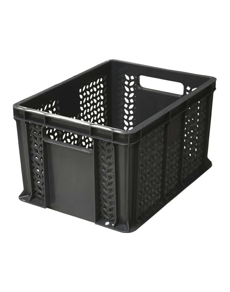 Ящик 400х300х230 перфорированный, с ручками  чёрный