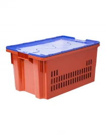 Ящик п/э 600х400х300 дно сплошное, стенки перфорированные, Safe PRO цв. красный с синей крышкой Ящик п/э 600х400х300 дно сплошное, стенки перфорированные, Safe PRO цв. красный с синей крышкой