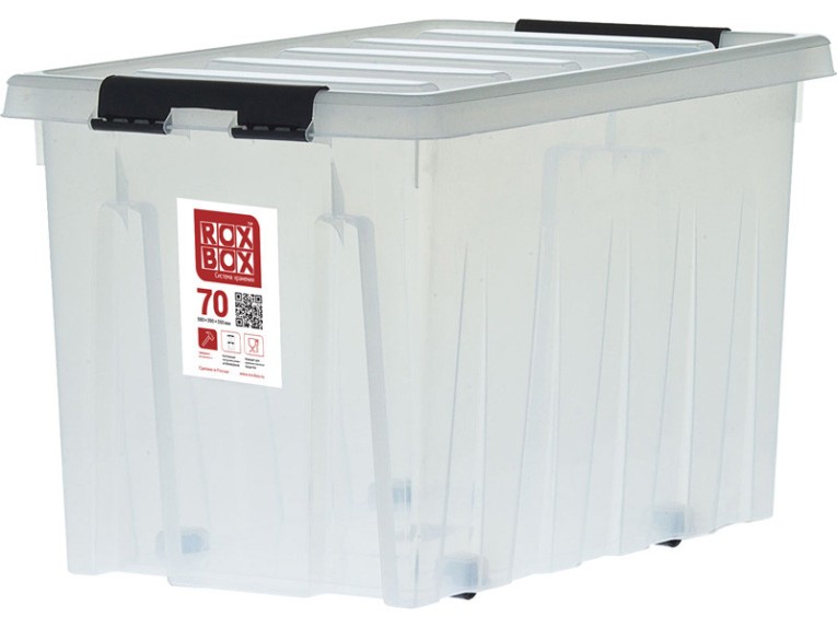 Контейнер Rox Box Original 70 (580х390х350 мм с крышкой и клипсами, на роликах, прозрачный) купить в Нижнем Новгороде